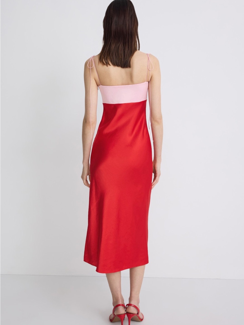 Two-Tone Pink & Red Slip Dress with Bust Detail - Picture 3 of 8